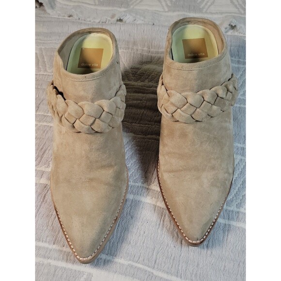 Dolce Vita Women’s Braided Suede Mule Block Heel Pointed Toe Taupe Size 9.5 - Picture 1 of 9